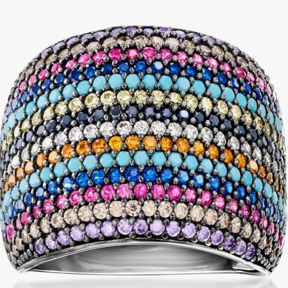 🆕 925 Sterling Silver Rainbow Cocktail Ring Bling Gemstone Statement Glam Luxury - Picture 7 of 10